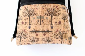 Turnbeutel aus Baumwolle mit Zip Reißverschluss Tasche aussen aus Kork leder