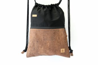 Rucksack aus Baumwolle mit Zip Reißverschluss Tasche aussen aus Kork leder