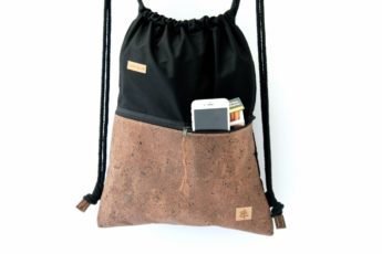 Rucksack aus Baumwolle mit Zip Reißverschluss Tasche aussen aus Kork leder