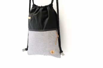 Turnbeutel aus Baumwolle mit Zip Reißverschluss Tasche aussen aus Jeans