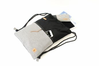Turnbeutel aus Baumwolle mit Zip Reißverschluss Tasche aussen aus Jeans
