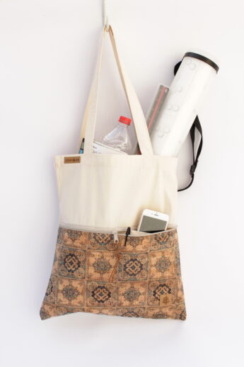 Korkleder Shopper ZIP sand kariert