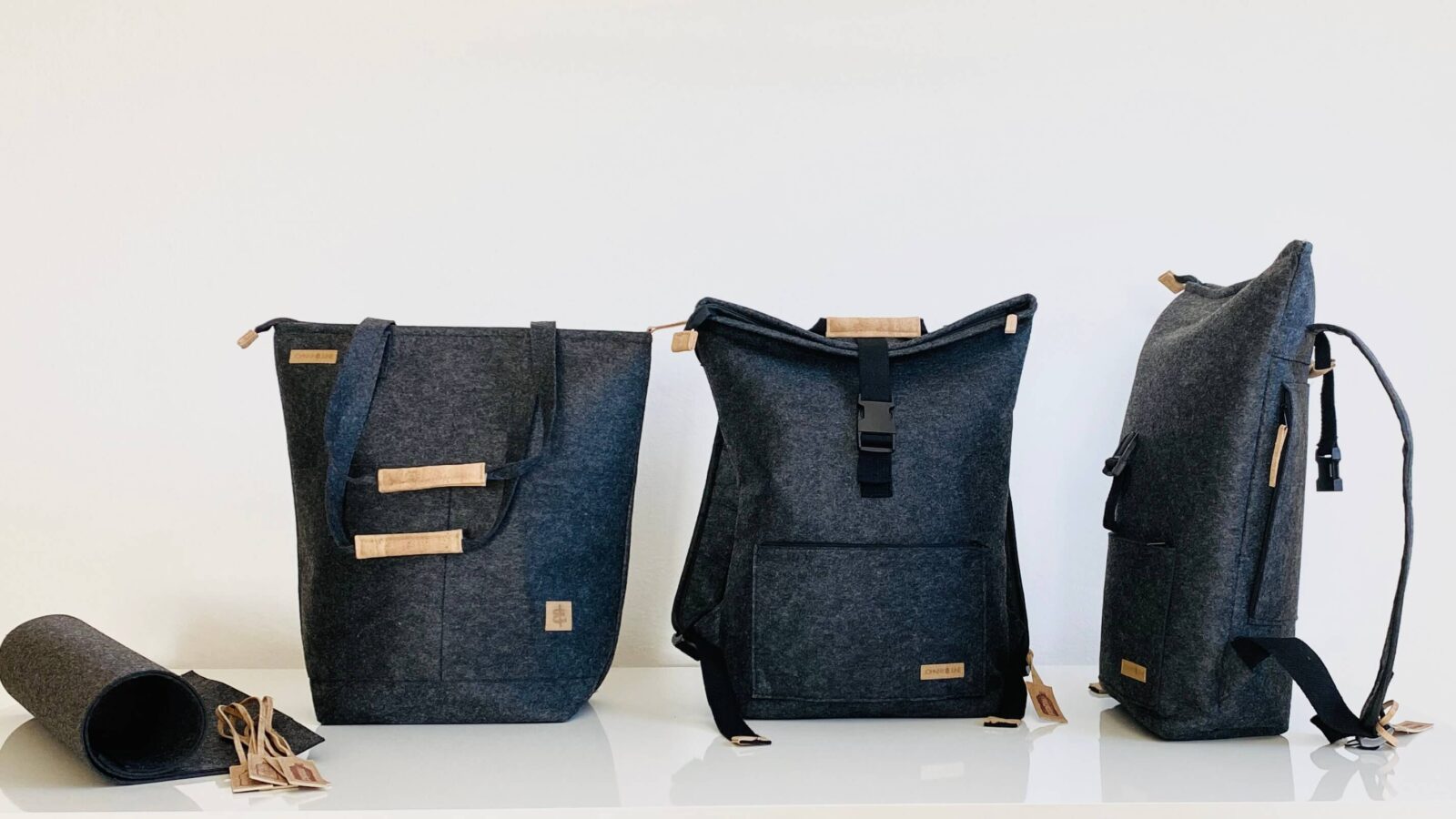 rpet filz rolltop rucksack shopper