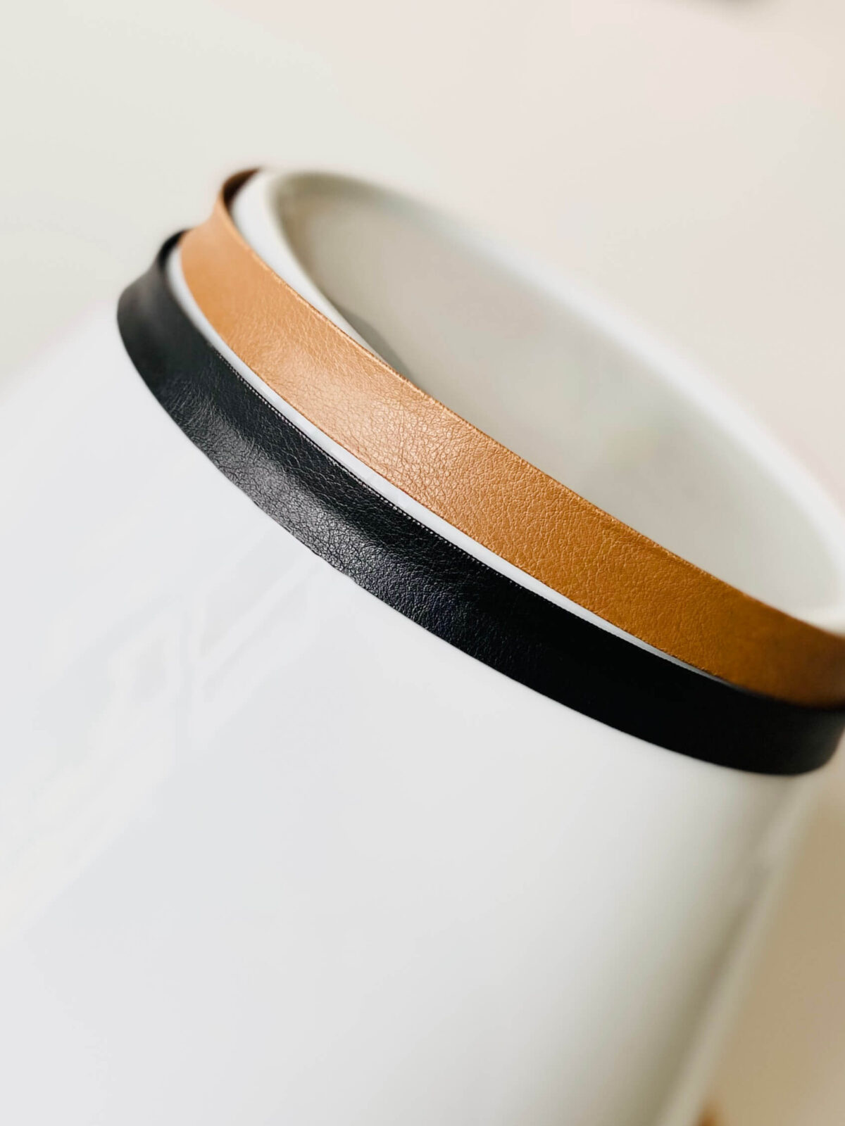 Haarband Kunstleder cognac und schwarz